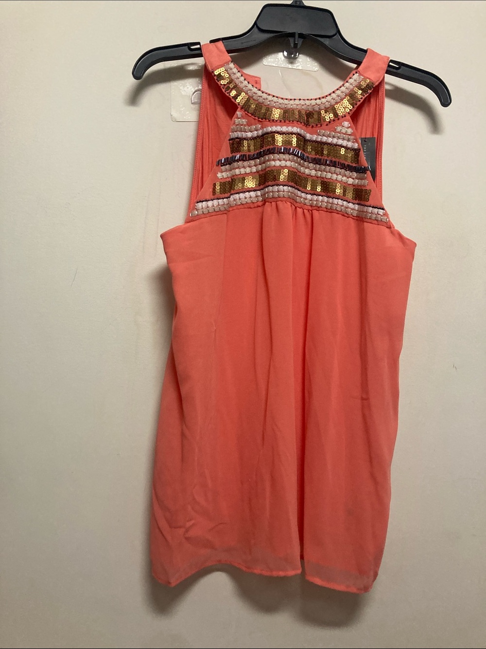 THE LIMITED/Coral Halter Tunic with Gold Sequin Embellishment